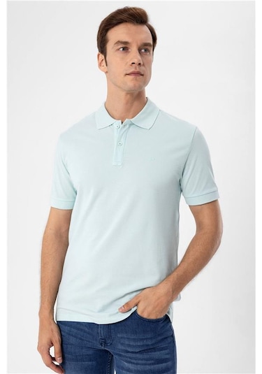 Su Yeşili Slim Armürlü Polo Yaka Tişört Su Yeşili