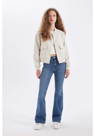 DeFacto Su İtici Kolej Yaka Rüzgar Geçirmez Çıtçıtlı Cepli Kısa Bomber Ceket B3469AX24AUER238