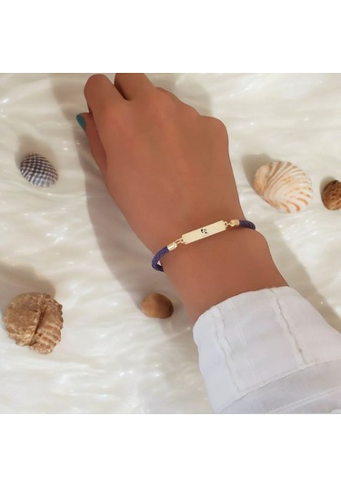 Archin Atatürk Temalı 14 Ayar Altın Plakalı Dikdörtgen Motifli Mor Derili Hediye Bileklik-412sembol Atatürk