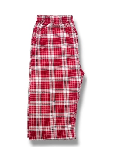 Desenli Penye Diz Altı Büyük Beden Anne Kadın Kapri Kırmızı Ekose