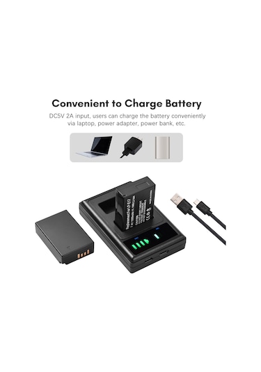 Geeksen Led Göstergeli Lp-e17 Pil Şarj Cihazı + 2 Adet Lp-e17 Pil 7.4v 1500mah Usb Şarj Kablosu Eos 200d/ 750d/ 760d/ 800d/ 8000d/ M3/ M6/ T6i Kameralar İçin-siyah