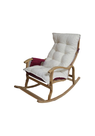 Mobildeco Erciyes Bordo/Krem Çift Renkli Cepli Sallanan Sandalye Ceviz