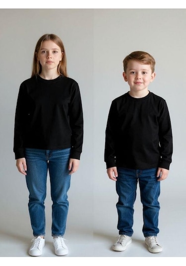 Zekids Bebek Pamuklu Bisiklet Yaka Basic İnce Uzun Kollu T-shirt-16779 Siyah
