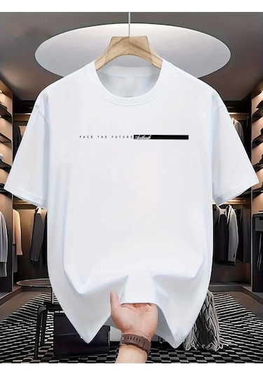 Unisex Face The Future Baskılı Oversize Tshirt Beyaz