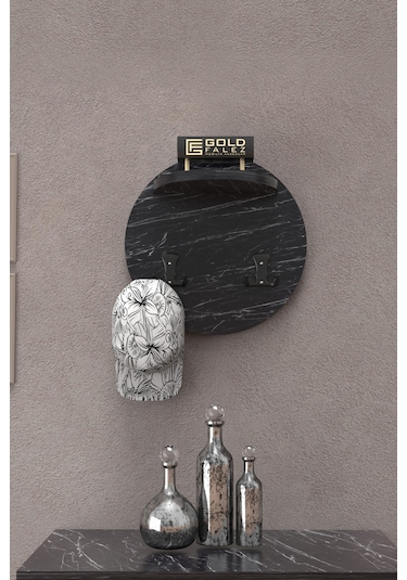 Askılık Duvar Elbise Askılığı Portmanto Üstü Siyah Mermer Desen Diğer