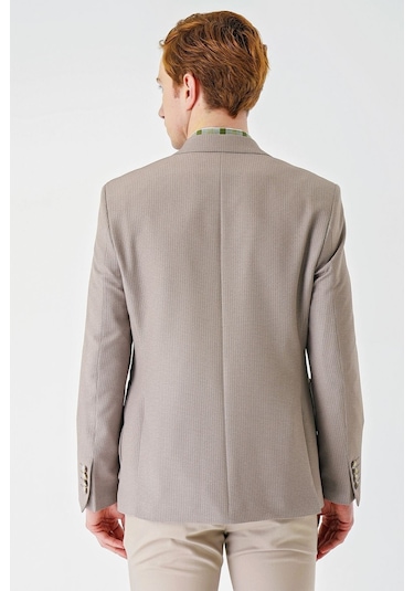 Örme Mono Yaka Çift Yırtmaç Likralı 6 Drop Slim Fit Dar Kesim Klasik Ceket 1002240138 - Bej
