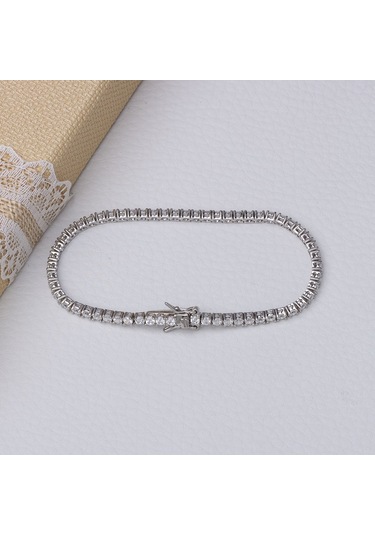 3 Mm Zirkon Taşlı 925 Ayar Gümüş Suyolu Kadın Bileklik Gümüş