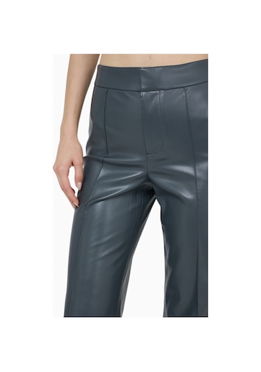 Alice And Olivia Dylan Vegan Deri Geniş Paça Pantolon Koyu Gri