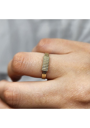 Halat Sarması Eşsiz Tasarım 14 Ayar Altın Yüzük-sarı