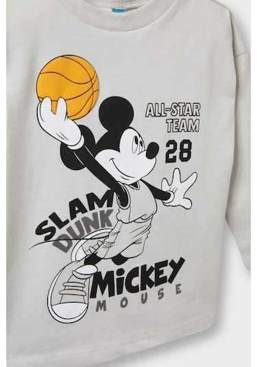 Defacto Erkek Bebek Disney Mickey & Minnie Bisiklet Yaka Uzun Kollu Tişört F5007a525augr503 Gri