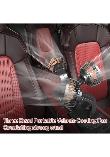 Yaozixa 12v Araba Fanı 3 Başlı - 360 Ayarlanabilir, 2 Hızlı, Yüksek Güç, Düşük Gürültü, Gizli Koku Kutusu Ve Park Numarası Kartı Siyah