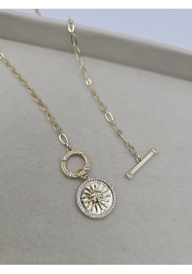 14k Mikron Altın Kaplama Miracle Güneş Önden Kilit Kolye Altın