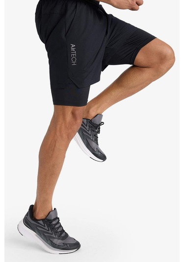 Defacto Defactofit Slim Fit Dar Kesim Sporcu İçi Taytlı Dokuma Şort F0010ax25aubk81 Siyah