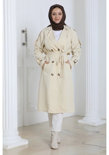 Kadın Trençkot Kuşaklı / M0109 - Krem Krem