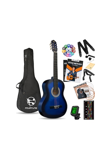 Fourtune Luca C-180BL Mavi Klasik Gitar Seti 4/4 Sap Ayarlı