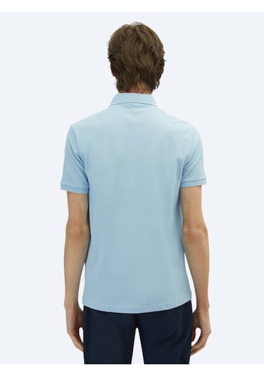 Kip Mavi Düz Polo Yaka %100 Pamuk T-shirt Mavi