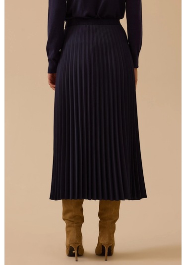 Seçil Kadın Esnek Bel Pliseli Basic Etek 1019 Lacivert Lacivert