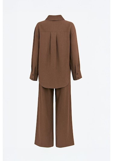 Kol Detaylı Gömlek Pantolon Takım Kahverengi Kahverengi