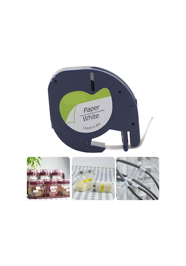 Moveevo Dymo Letratag İçin 12mm Beyaz Üstü Siyah Yazılı Pet Etiket Bandı - 4m Uzunluk, Dayanıklı, Korozyon Ve Aşınmaya Dayanıklı, Kablo Etiketleme 1 Adet