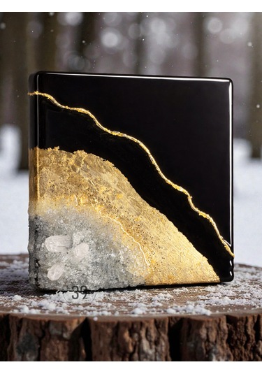 Geode Nero Kuvars Taşlı Modern Epoksi Duvar Tablosu Enerjisel & Dekoratif Sanat 20x20 Cm