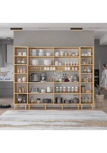 Della Kahve Köşesi Çok Amaçlı Dolap Kiler Mutfak Dolabı Meşe 210cm Meşe
