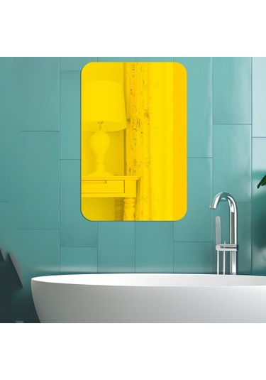 Sones 4 Adet 42cm X 27cm Yuvarlak Köşe Modelleri Dikdörtgen Akrilik Ayna Stereo Duvar Stickerları Siyah Diğer