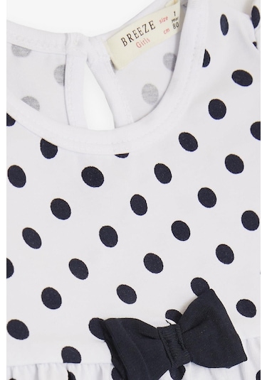 Breeze Kız Bebek Kısa Tulum Puantiyeli Fiyonklu 4 Ay-1.5 Yaş, Beyaz-Beyaz