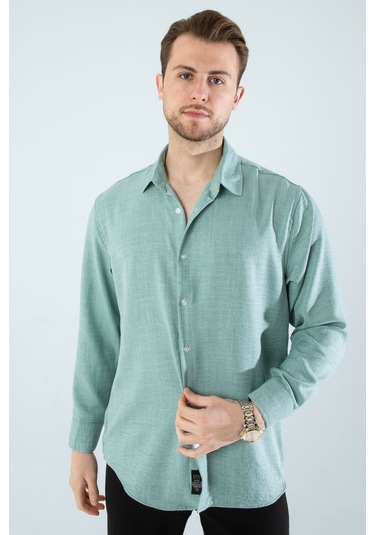 Rahat Kesim Keten Dokulu Gömlek Mint