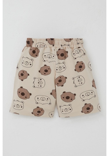 Breeze Erkek Bebek Şortlu Takım Havalı Ayıcık Baskılı 9 Ay-3 Yaş, Bej Bej