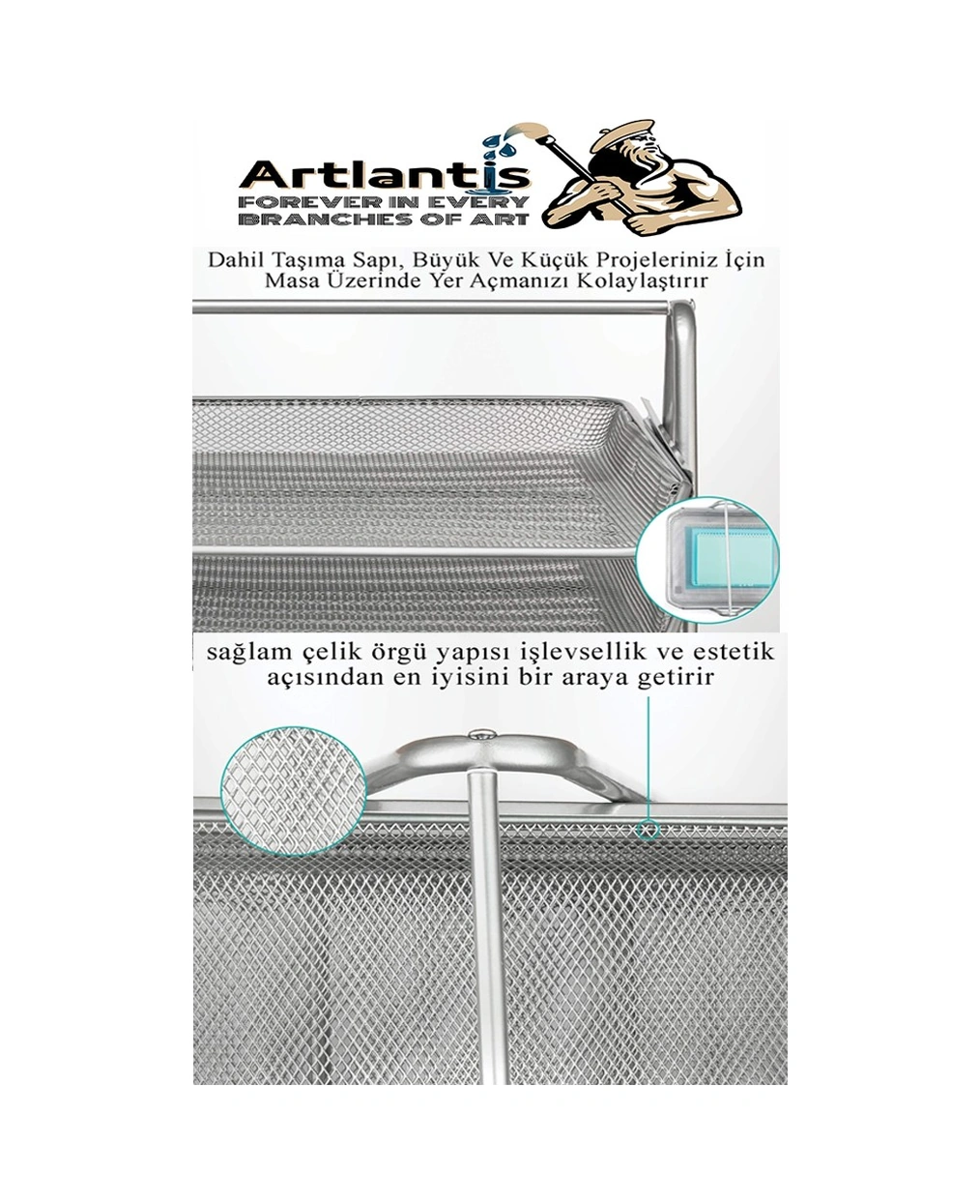 Evrak Rafı Metal 3 Lü Mavi 1 Paket Masaüstü A4 Dosya Düzenleyici Kağıt Tepsisi Metal Çelik Fileli Dört Katlı Hareketli Açık Mavi