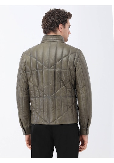 Kip Zeytin Yeşili Deri Mont Çok Renkli