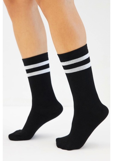 Bambu Tenis Çizgili Premium Kolej Çorabı Unisex Siyah Dikişsiz Soket Çorap 3'lü Paket Çok Renkli