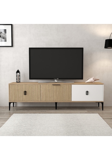 3802 Neva Tv Ünitesi 180 Cm Kapaklı Yunus - Beyaz - Sepet Tv Sehpası Yunus - Sepet - Beyaz Sarı