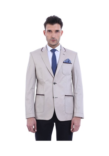 Çift Düğmeli Cepli Erkek Krem Ceket- Wessi Krem