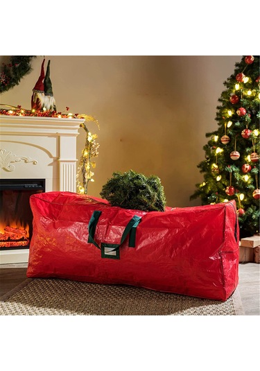 Yifomall 7 Ft Altı Ağaçlar İçin Su Geçirmez Depolama Çantası - 120x28x43 Cm, Güçlü Eldivenli, Tam Uzunluklu Reçme Kırmızı
