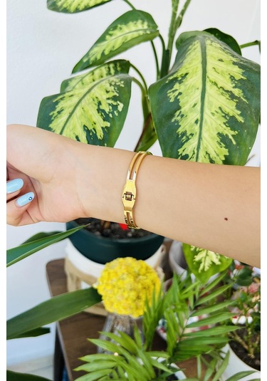 Allmisse Altın Kaplama 316l Kalite Zirkon Taş Detaylı Ata Çelik Kelepçe Bileklik - Altın