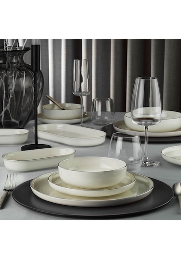 Kütahya Porselen Bone Moderna 26 Parça Yemek Takımı Platin Platin