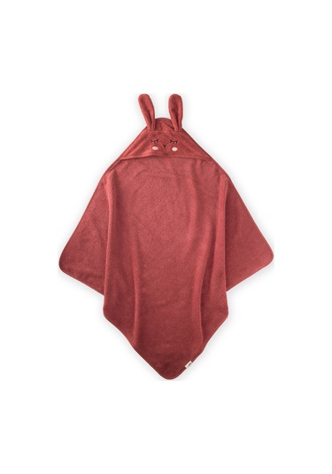 Cigit Kulaklı Tavşan Nakışlı Bebek Banyo Havlusu 75x75 Cm Rust 75 x 75