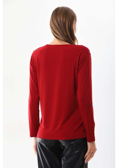 Sistas Kadın Desenli Uzun Kol Bluz 23525 Bordo