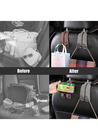 Yaozixa Araba Arka Koltuk Çift Metal Kanca - Telefon Tutucu İle Çok Fonksiyonlu, Kürk Dokulu, Logo Yok, Kahverengi 2 Adet Diğer