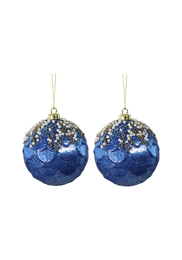 Yılbaşı Süsü Balık Pullu Lacivert 2'li Top 10 Cm
