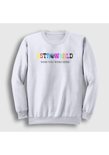 Presmono Unisex Astroworld V4 Travis Scott Sweatshirt Beyaz