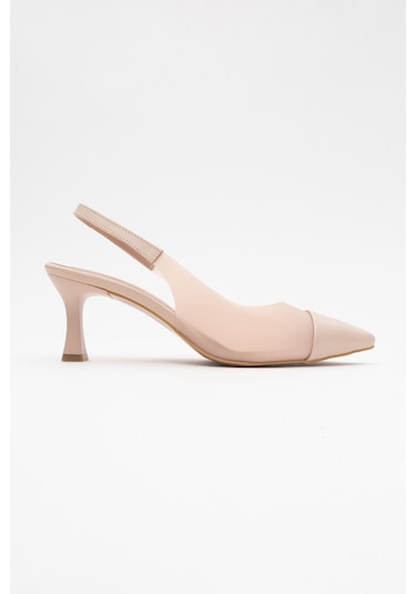 Moore Ten Şeffaf Arkası Açık Sivri Burun Kadın Topuklu Ayakkabı Ten Rengi