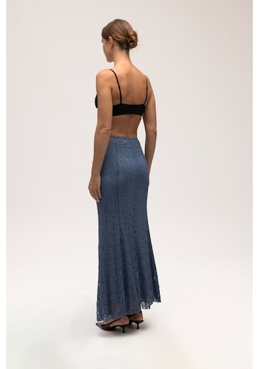 Veylia Uzun İndigo Dantel Etek İndigo