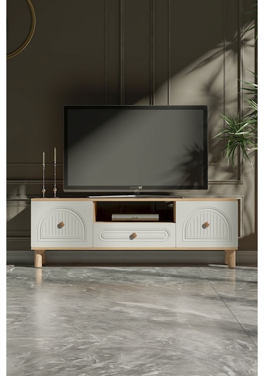 Bohem Tv Ünitesi 150 Cm Çizgili Kapak Kısa Kahverengi