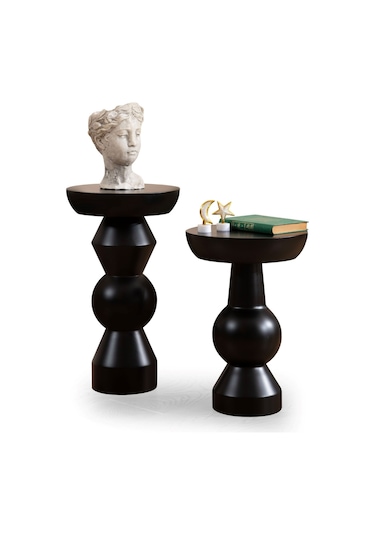 Mantar Sehpa 2'li Siyah Takım