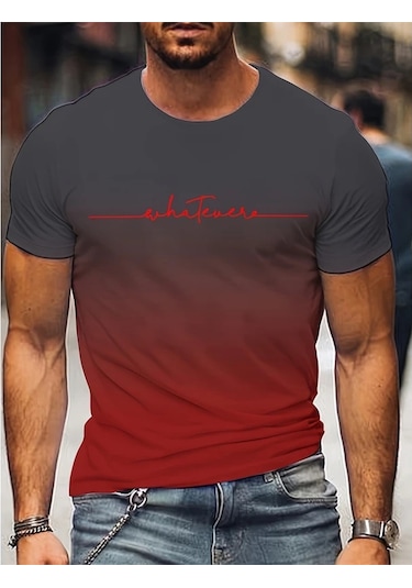 Snapbuyerkekler İçin 3d Baskılı Degrade Mektup Grafik Yazlık Kısa Kollu T-shirtordu Yeşil Ordu Yeşil