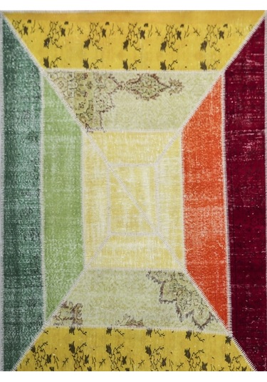 Patchwork El Dokuma Antik Anadolu Halısı Rainbow Çok Renkli