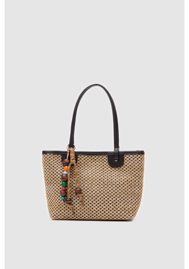 Roen Hasır Omuz Çantası Kahverengi Kahverengi - Siyah - Bej