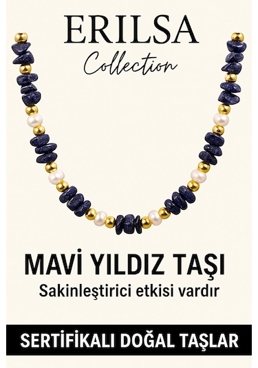 Sertifikalı Kırık Taşlı Model İnci - Mavi Yıldız Taşı Kolye Çok Renkli